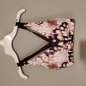 Aerie Offline Strech Sports Bra, Dark Brown/Light Brown/Cream Print, Medium